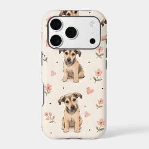 Cute Puppy Dog Floral Pattern with Hearts