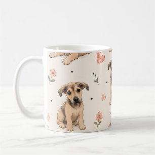 Cute Puppy Dog Floral Pattern with Hearts Coffee Mug