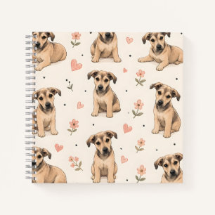 Cute Puppy Dog Floral Pattern with Hearts Notebook