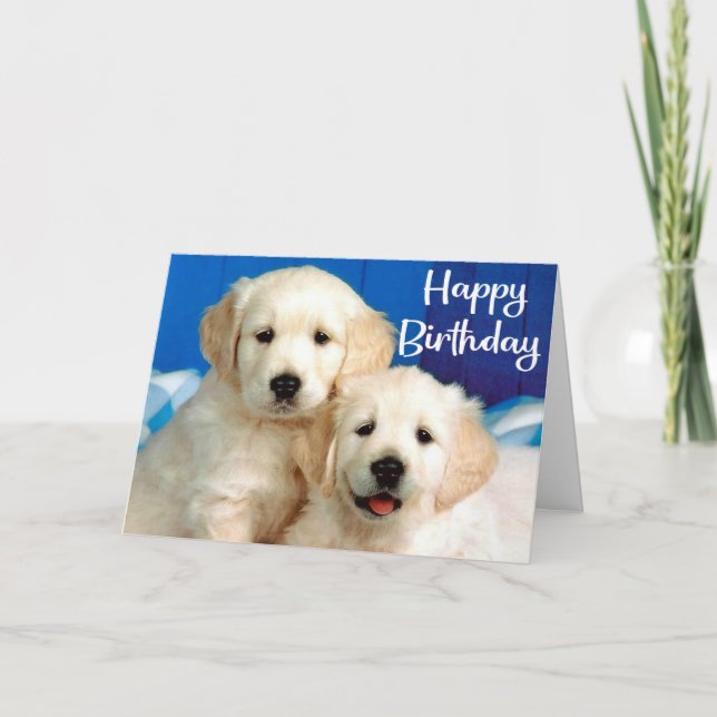 Cute Puppy Dog Golden Retriever Happy Birthday Card (Front)