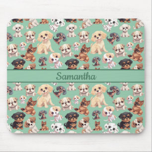 Cute Puppy Dog  Green Mouse Pad