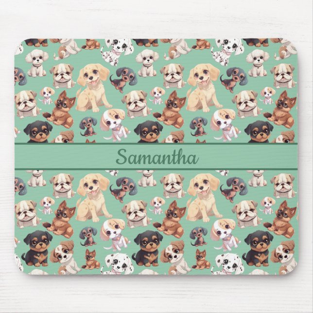Cute Puppy Dog  Green Mouse Pad (Front)