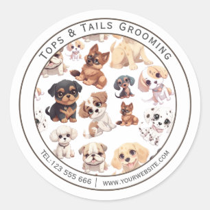 Cute Puppy Dog Grooming  Business Classic Round Sticker