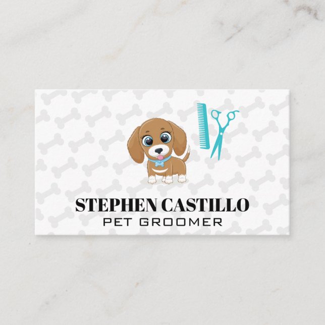 Cute Puppy Dog | Grooming Tools Business Card (Front)