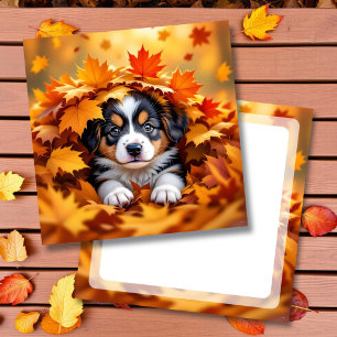 Cute Puppy Dog in Fall Leaves Card