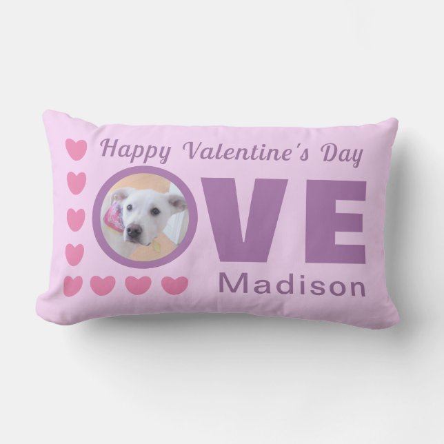 Cute Puppy Dog Love Hearts Valentines Day Lavender Lumbar Cushion (Front)