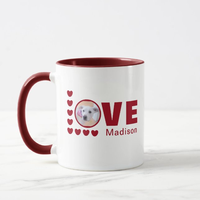 Cute Puppy Dog Love Hearts Valentines Day Red Mug (Left)