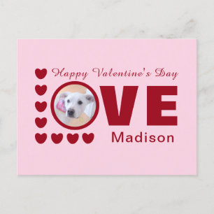 Cute Puppy Dog Love Hearts Valentines Day Red Post Postcard