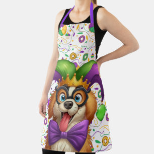 Cute puppy dog Mardi Gras in jester hat Apron