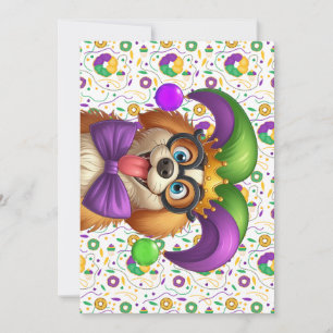 Cute puppy dog Mardi Gras in jester hat Holiday Card
