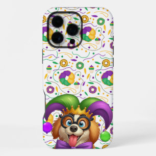 Cute puppy dog Mardi Gras in jester hat iPhone 16 Pro Max Case