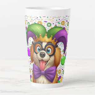 Cute puppy dog Mardi Gras in jester hat Latte Mug