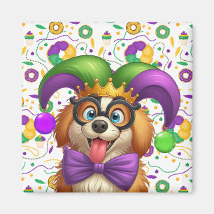 Cute puppy dog Mardi Gras in jester hat Magnet