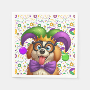 Cute puppy dog Mardi Gras in jester hat Napkin
