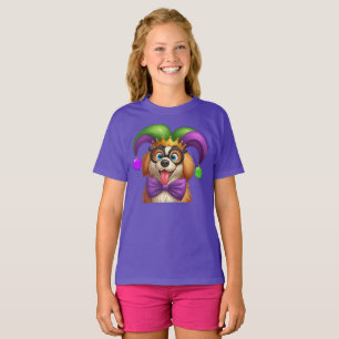 Cute puppy dog Mardi Gras in jester hat T-Shirt