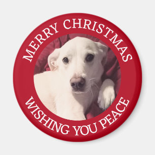 Cute Puppy Dog Merry Christmas Peace Red Magnet