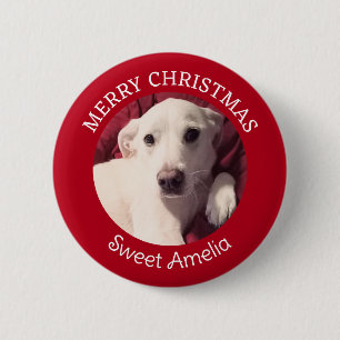 Cute Puppy Dog Merry Christmas Red 6 Cm Round Badge