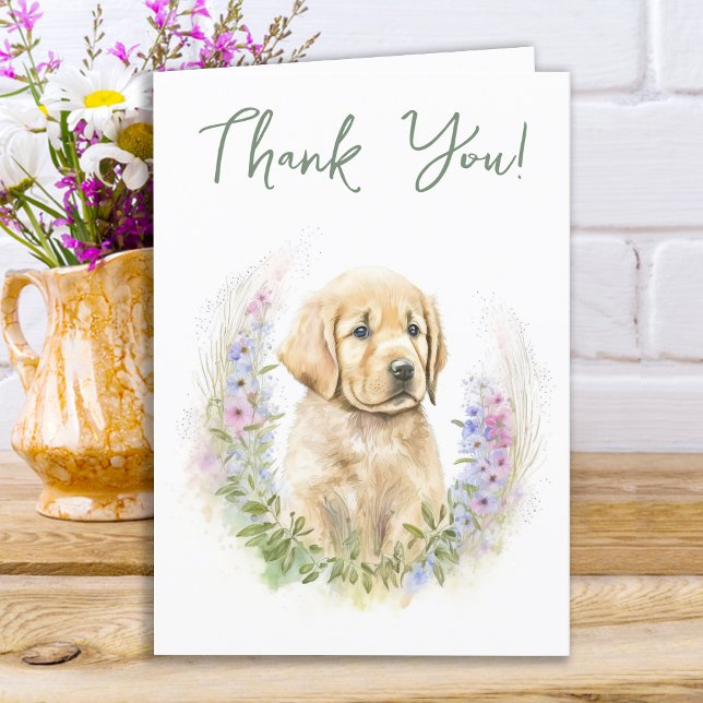 Cute Puppy Dog Modern Sage Green Baby Shower Thank You Card (Creator Uploaded)