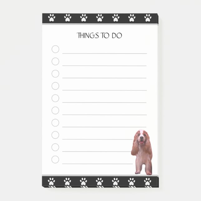 Cute Puppy Dog on Black & White Things To Do Post-it Notes (Front)