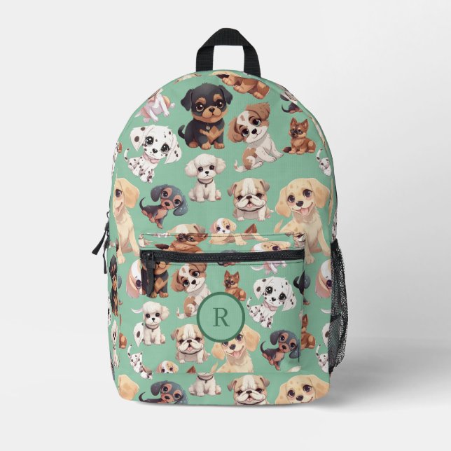 Cute Puppy Dog Pale Green Printed Backpack (Front)