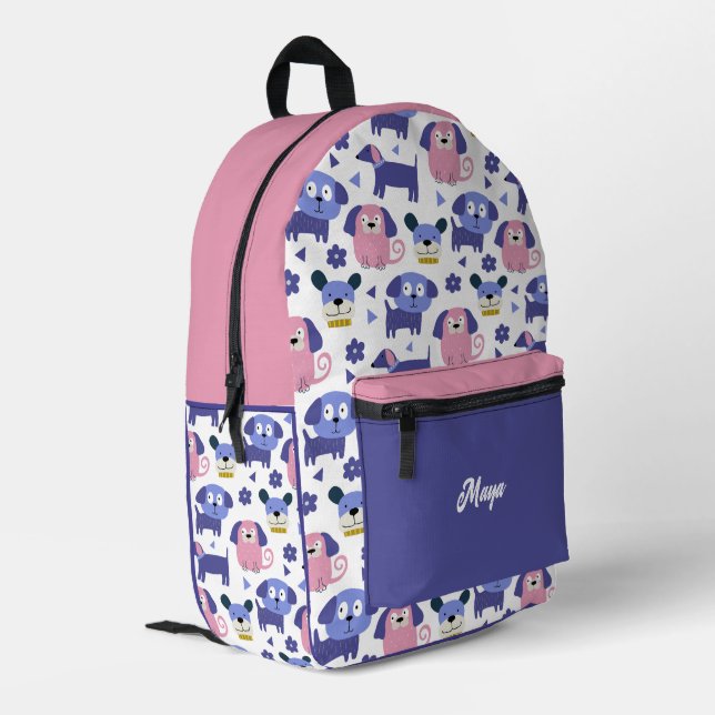 Cute Puppy Dog Pattern Personalised Girl School Printed Backpack (Back Corner Left)