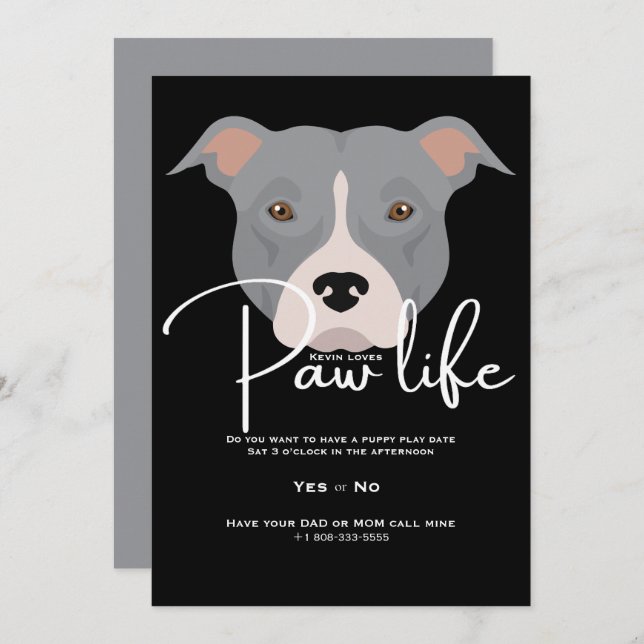Cute puppy dog paw life party  invitation (Front/Back)