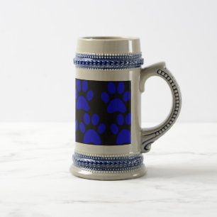 Cute Puppy Dog Paw Prints Blue Black Beer Stein