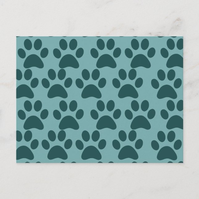 Cute Puppy Dog Paw Prints Blue Grey Dog Lovers Postcard (Front)