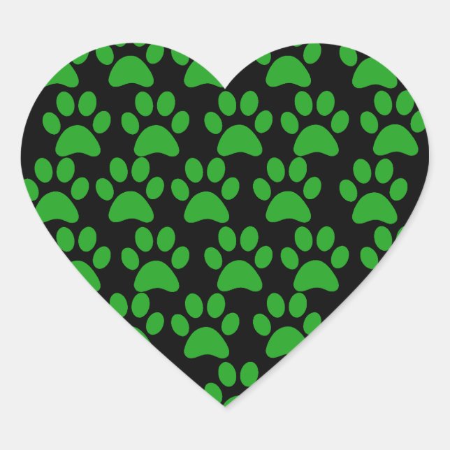 Cute Puppy Dog Paw Prints Green Black Heart Sticker (Front)
