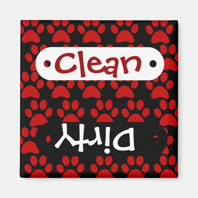 Cute Puppy Dog Paw Prints Red Black Magnet (Front)