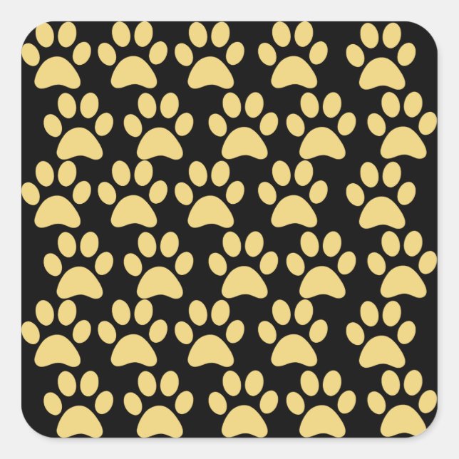 Cute Puppy Dog Paw Prints Tan Black Square Sticker (Front)