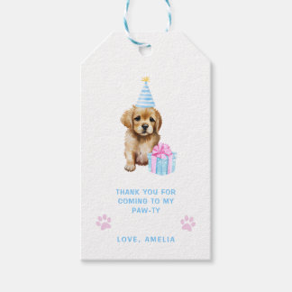 Cute Puppy Dog Pawty Blue Birthday Party Gift Tags