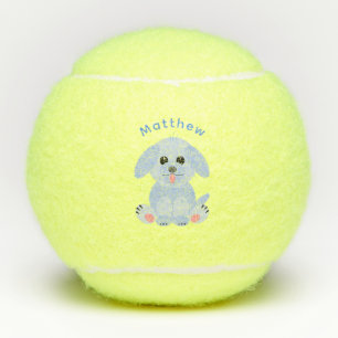 Cute Puppy Dog Personalised Cartoon Blue Pastel Tennis Balls
