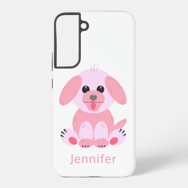 Cute Puppy Dog Personalised Pink Cartoon Samsung Galaxy S22+ Case (Back)