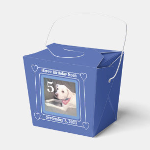 Cute Puppy Dog Photo Birthday Number 5 Blue Favour Box