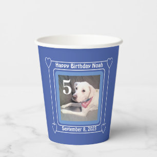 Cute Puppy Dog Photo Birthday Number 5 Blue Paper Cups