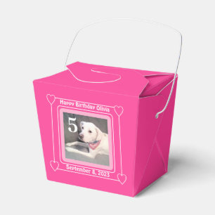 Cute Puppy Dog Photo Birthday Number 5 Pink Favour Box