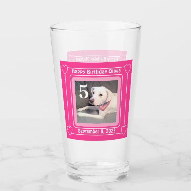 Cute Puppy Dog Photo Birthday Number 5 Pink Glass (Front)