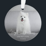 Cute Puppy Dog Photo First Christmas Ornament<br><div class="desc">Did you get a new puppy this year? Add a memory to your tree with this modern ornament featuring a simple yet elegant design with the message "My First Christmas" in an elegant white script along with your dog's name and the year, over your favourite photo. Add the same photo...</div>