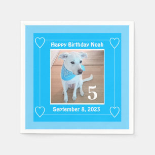 Cute Puppy Dog Photo Happy Birthday Number 5 Blue Napkin