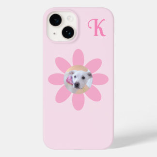 Cute Puppy Dog Photo Pink Flower Girl's Initial Case-Mate iPhone 14 Case