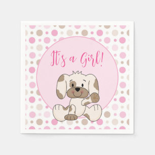 Cute Puppy Dog Pink Polka Dot Baby Shower Napkin