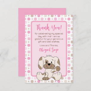 Cute Puppy Dog Pink Polka Dot Baby Shower Thank You Card