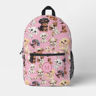 Cute Puppy Dog Pink Printed Backpack