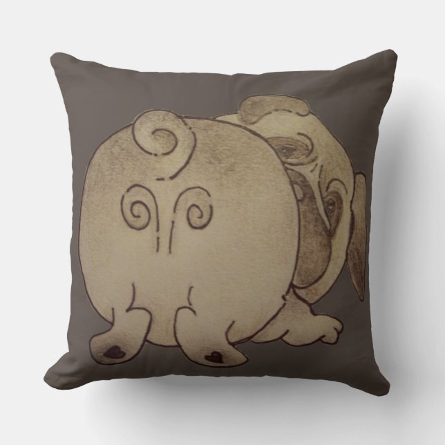 cute puppy dog play bowing brown pug cushion (Front)