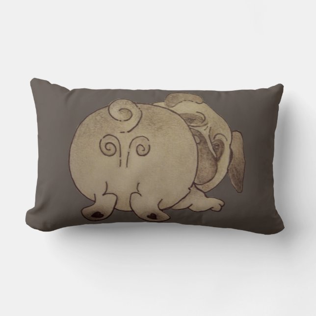 cute puppy dog play bowing brown pug lumbar cushion (Front)
