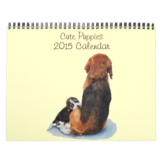 cute puppy dog portrait paintings realist art 2015 calendar (Cover)