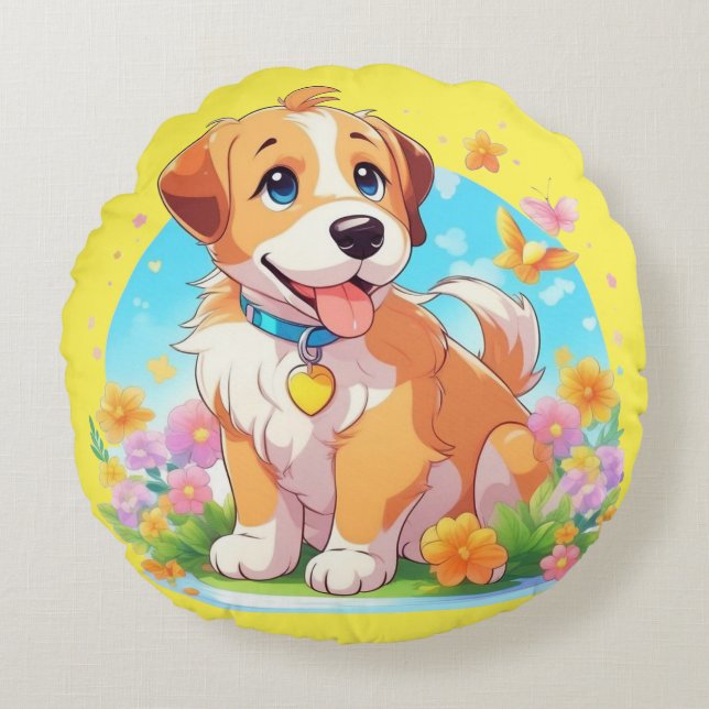 Cute Puppy Dog  Round Cushion (Front)