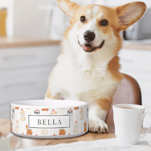 Cute Puppy Dog Santa Pattern Name Pet Bowl