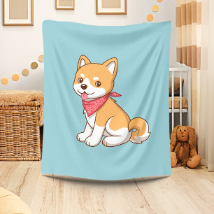 Cute Puppy Dog Shiba Inu on Blue Fleece Blanket